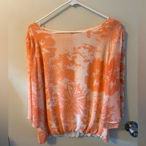 Peach 3/4 sleeve blouse with flared sleeves